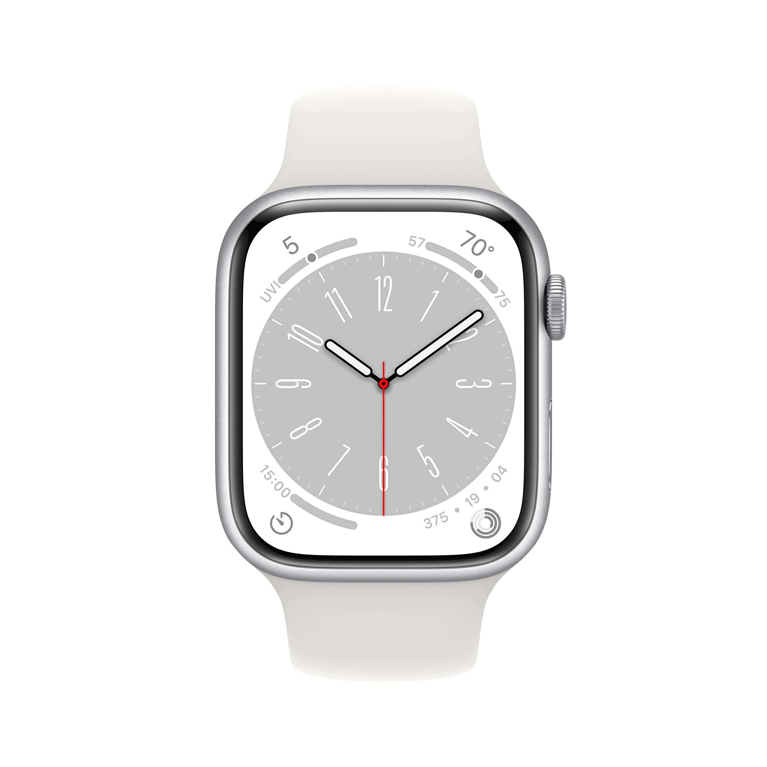 Apple Watch Series 8 [GPS + Cellular, 45mm] - Silver Aluminum Case with White Sport Band, M/L (Renewed)