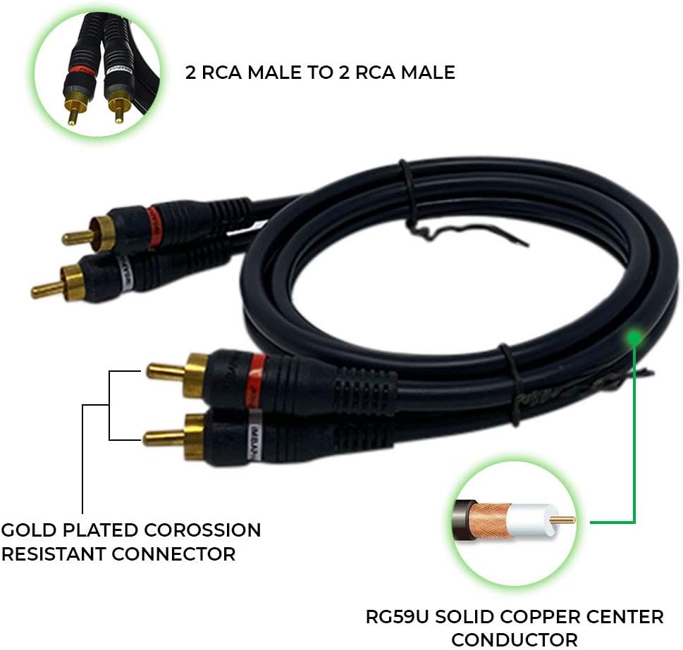 iMBAPrice 2RCA Male to 2RCA Male Home Theater Audio Cable - 25 Feet - Black : Electronics
