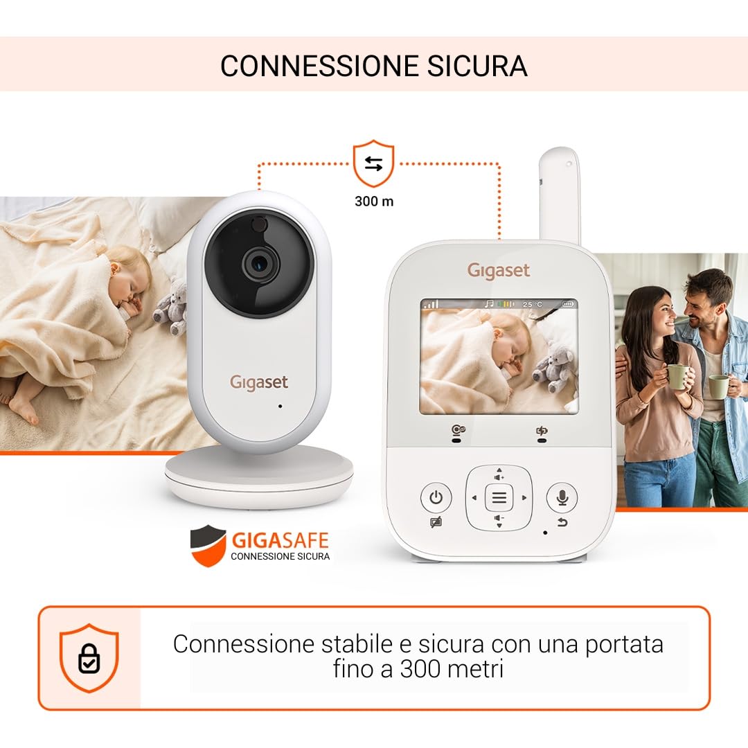 Gigaset Baby 300 Video Baby Monitor, Schermo 2,8 Pollici, Cream White | Audio bidirezionale, tecnologia FHSS, luce notturna, [Versione Italiana]