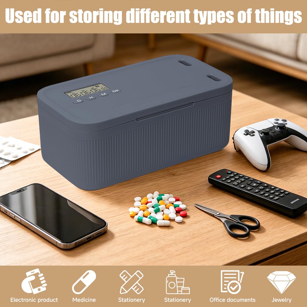 Zeitschloss Box mit 2 Arbeitsmodus, Handy Safe Timed Lock Boxs, Handy Gefängnis, Tragbar Zeitschloss Box Phone Suchtmanagement, 23.9x13.1x 9.6 cm (Grau)
