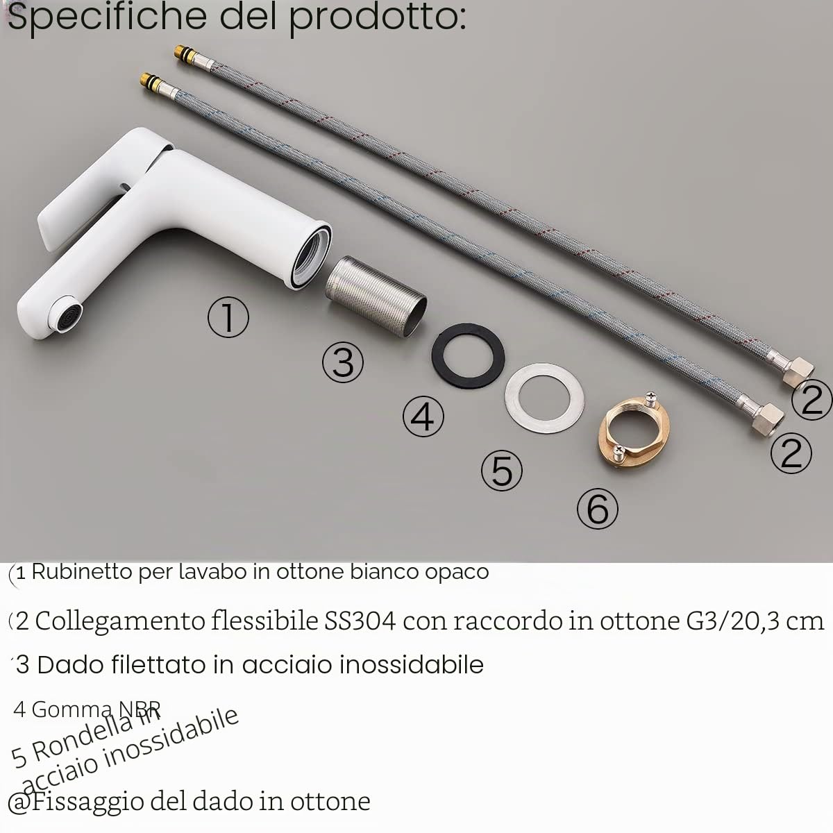 Krobec Rubinetto per Bagno,Rubinetto per Lavabo,Rubinetto Bagno Lavabo, Miscelatore Monocomando per Lavabo,ottone, valvola in ceramica di alta qualità,Attacco UE 3/8″ (Bianco opaco).