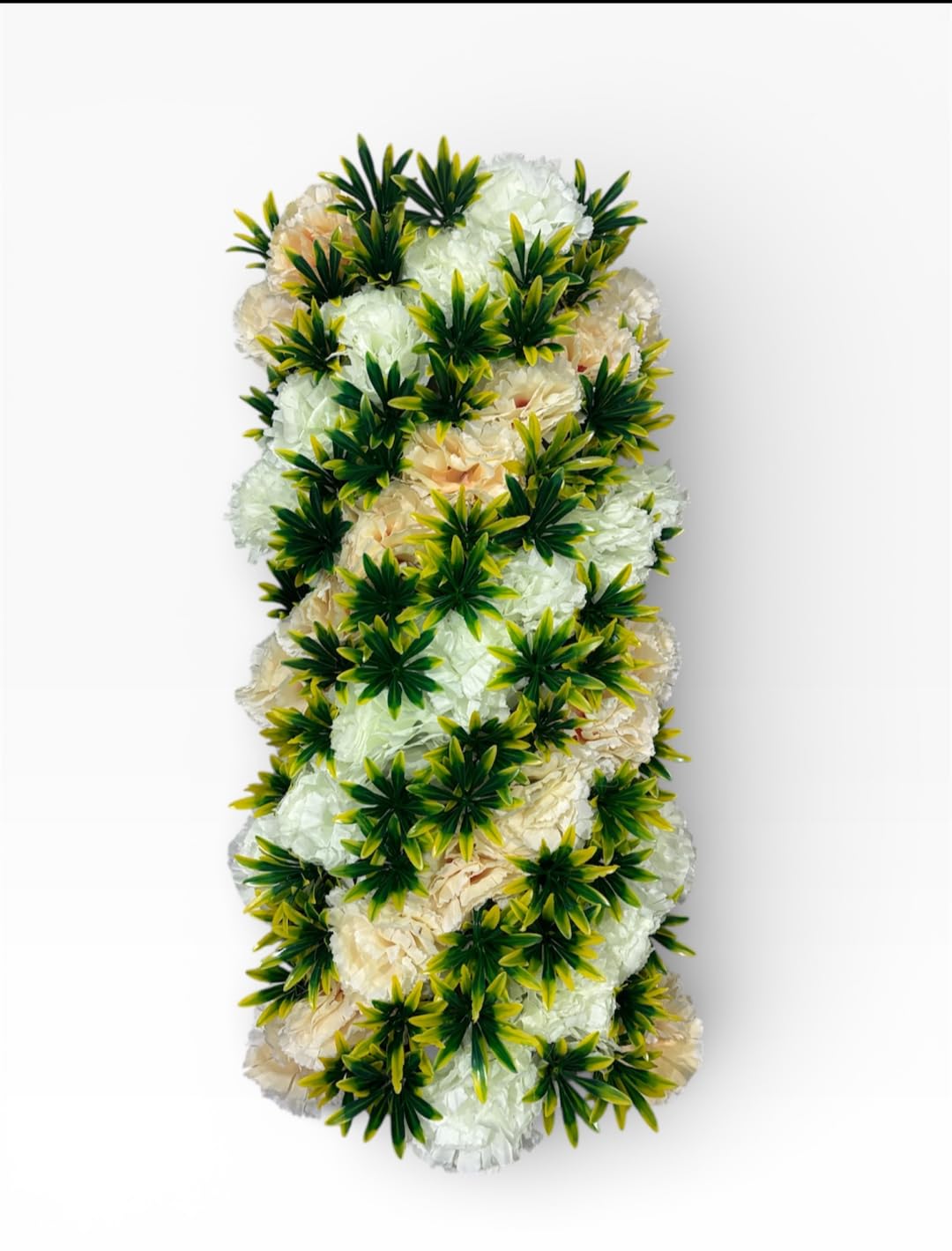 Musky Arts Artificial Flower Wall Panel, White and Green, Carnation with Foliage, Decorative Floral Arrangement-image-37