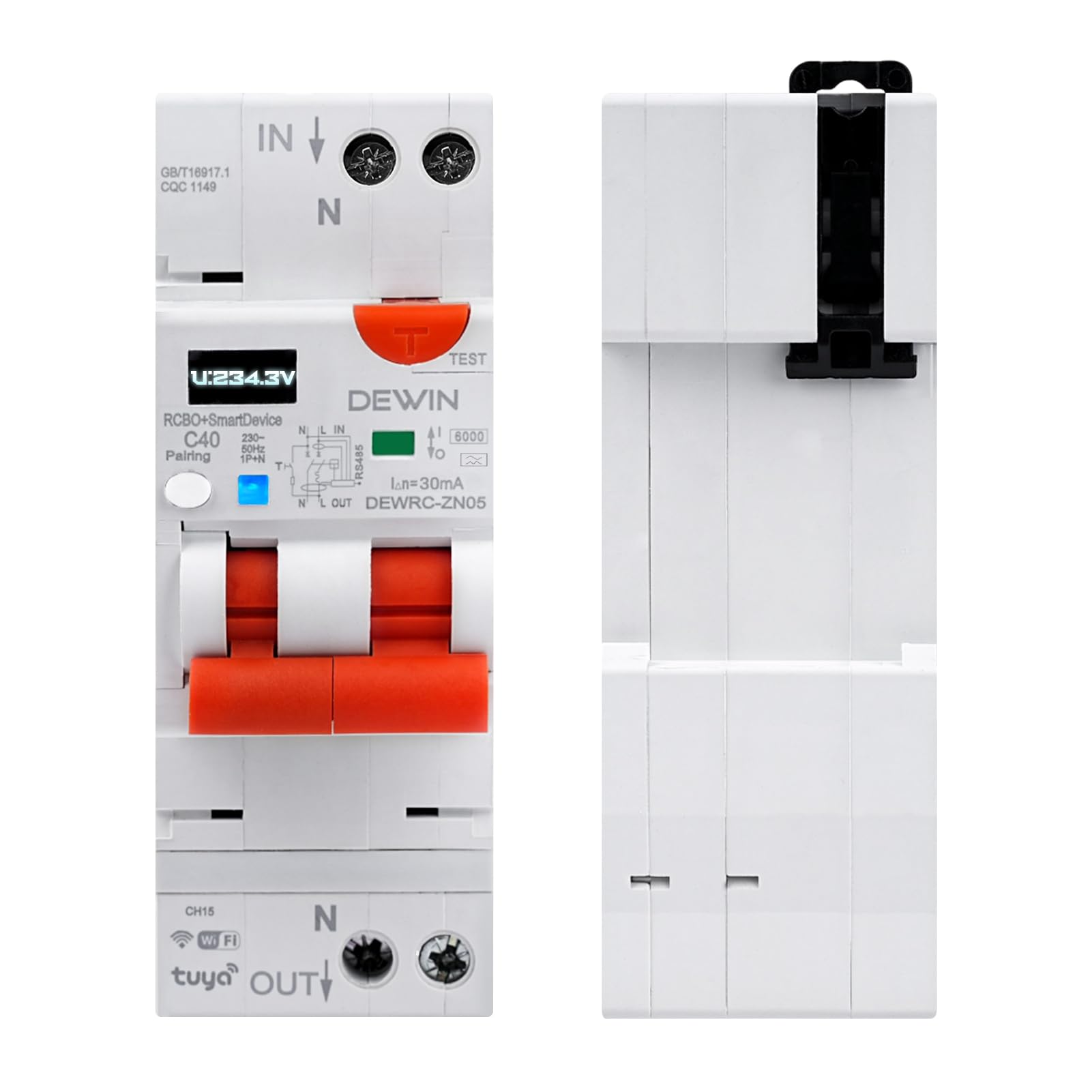 DEWIN Salvavita con Riarmo Automatico WiFi 1P+N 40A 30mA 230VAC Interruttore Differenziale a Riarmo Automatico Salvavita con riarmo Wi-Fi (Tipo A)