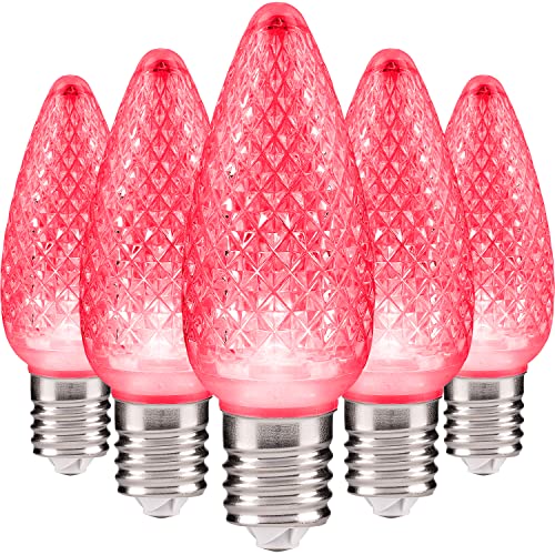 Holiday Lighting Outlet Faceted C9 Christmas Lights | Pink Led Light Bulbs Holiday Decoration | Warm Christmas Decor For Indoor & Outdoor Use | 5 Leds In Each Light Bulb | Set Of 25 #TOP1
