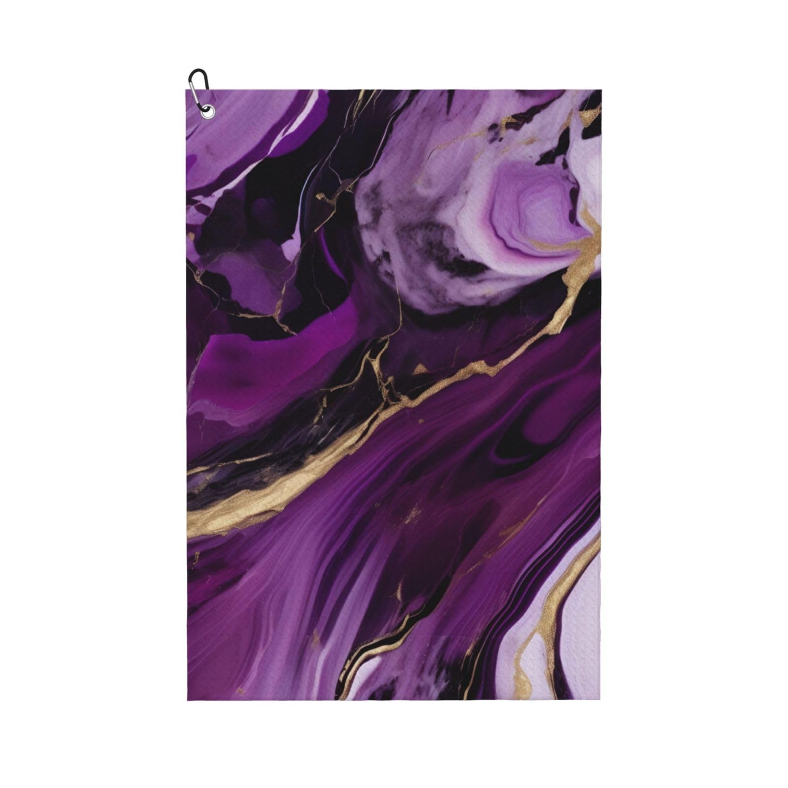 Anceky Dark Purple Texture Marble 1 Print Golf Towel 24"X16" Microfiber Golf Cleaning Towel with Carabiner Clip for Golf Bags