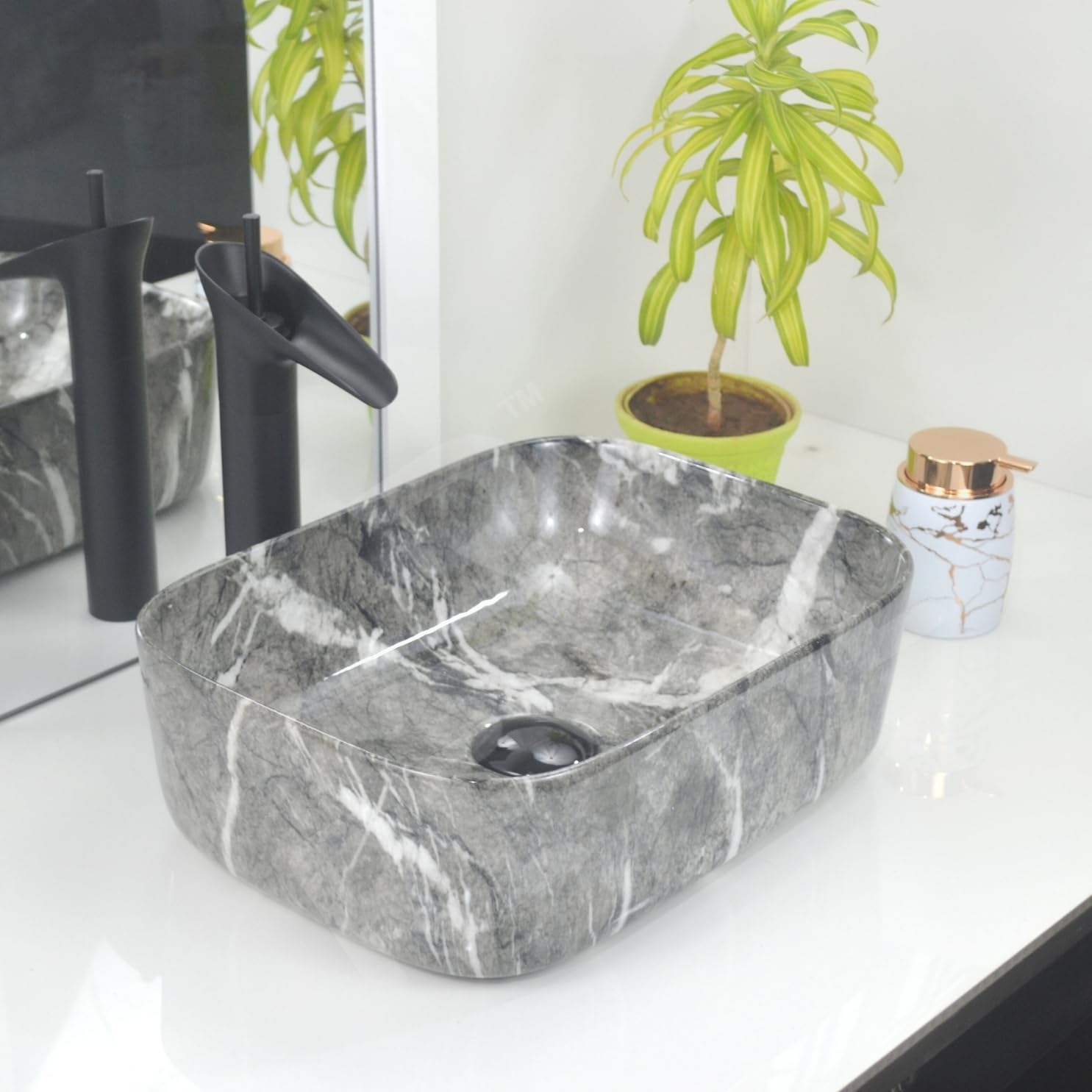 Reyal Marble Wash Basin - Ivory Gold Vessel Sink -20