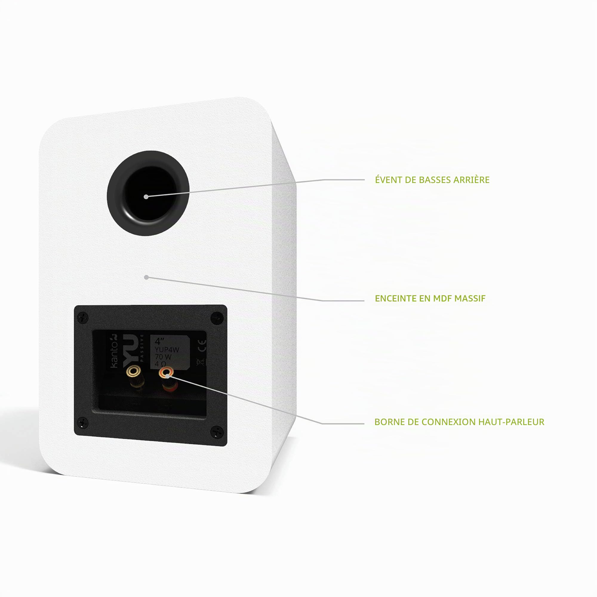 Kanto YU Haut-parleurs passifs d'étagère de 10,2 cm avec tweeter dôme en soie de 2,5 cm | Amplificateur externe requis | Paire | Blanc mat