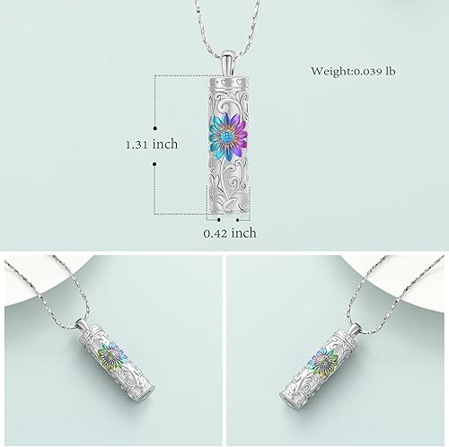 Miniatura 3 de Imrsanl Collar de urna de cremación cilíndrica para cenizas, urna de girasol, collar con colgante para hombres y mujeres, joyería conmemorativa de