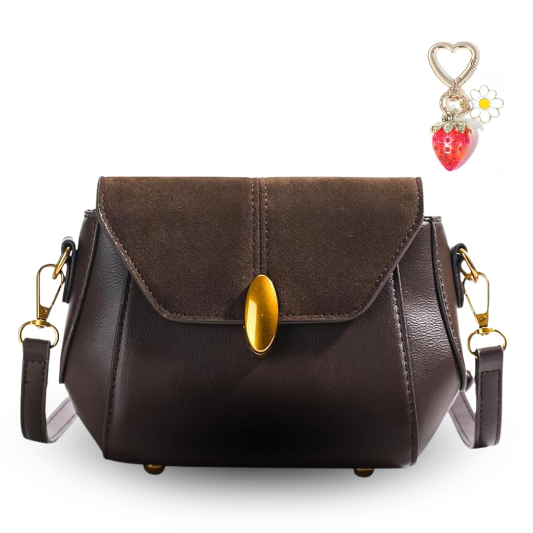Small Crossbody Bag for Women Vegan Leather Shoulder Purse Trendy Elegant Purse Small Hobo Shoulder Bag with Cute Strawberry Bag Charm