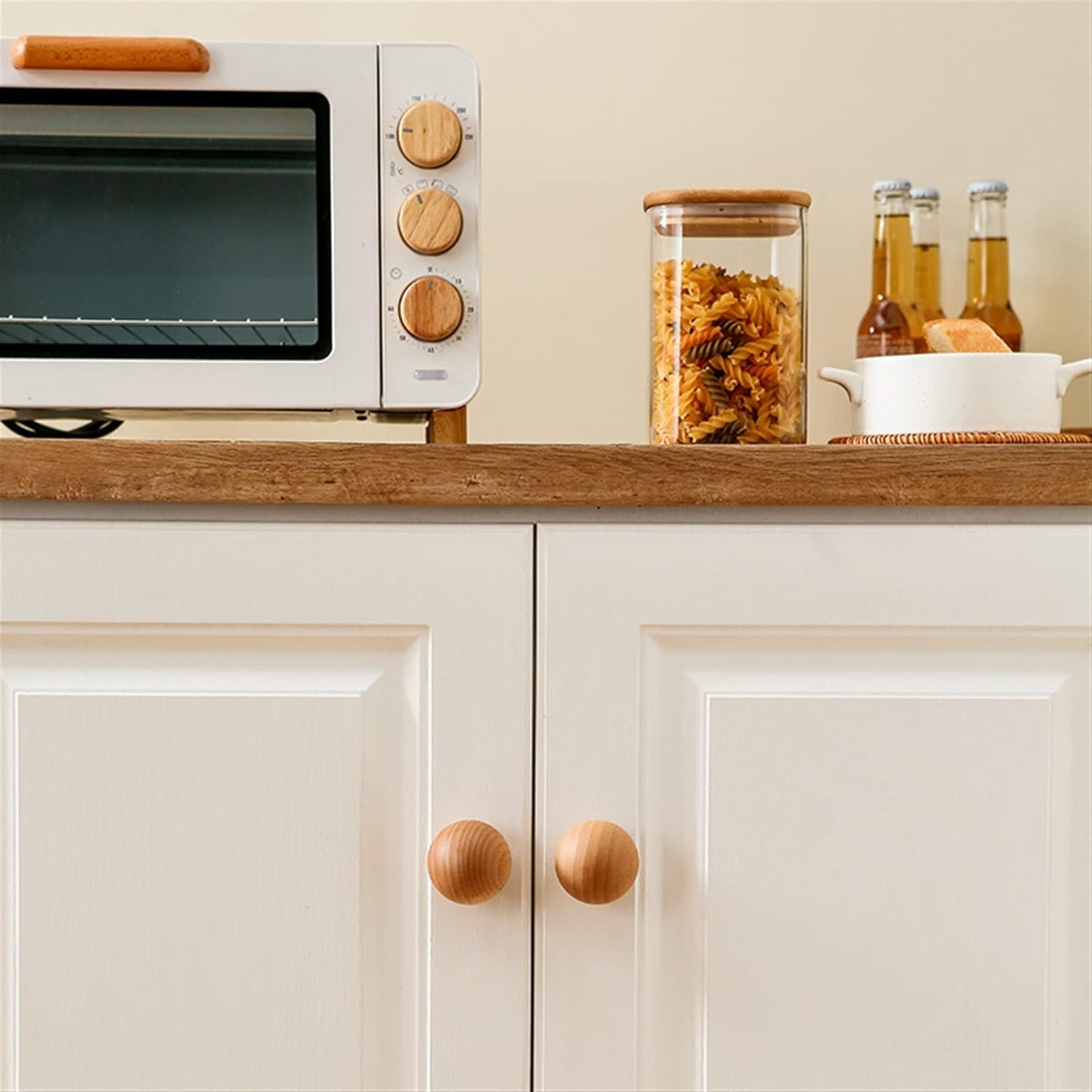 Diameter 30-60mm Kitchen Cabinet Knobs and Handle Drawer Log Solid Wood Wardrobe Ball Handle Simple Round Single Hole 1Pcs (Color : Beech Wood-40MM)