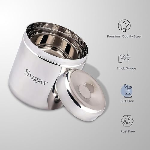 Miniatura 6 de Qimacplus Juego de 3 recipientes de cocina para alimentos, azúcar, café, té, dulces, con tapa, de acero inoxidable, herméticos e impresos