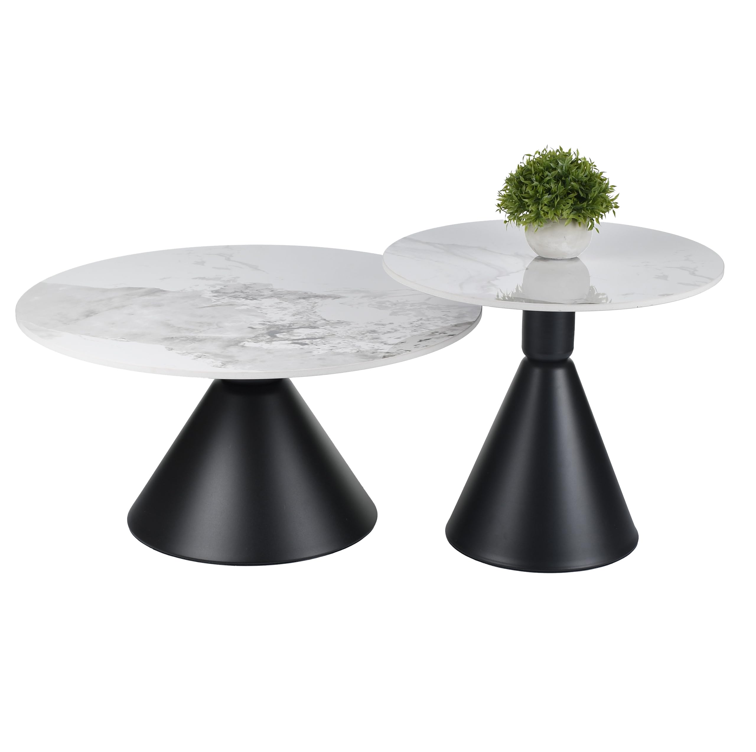 Couchtisch 2er Set Rund Elva 50cm und 70cm Durchmesser - Bedside Table Concept Tisch Trendiger Moderner - Architekturtisch Stilvoller Nachttisch oder Wohnzimmertisch Pulverbeschichtet