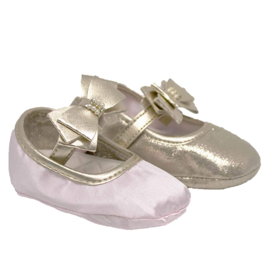 Pimpolho Baby Girl Reversible Shoes (4.5 Infant US, Gold/Pink)