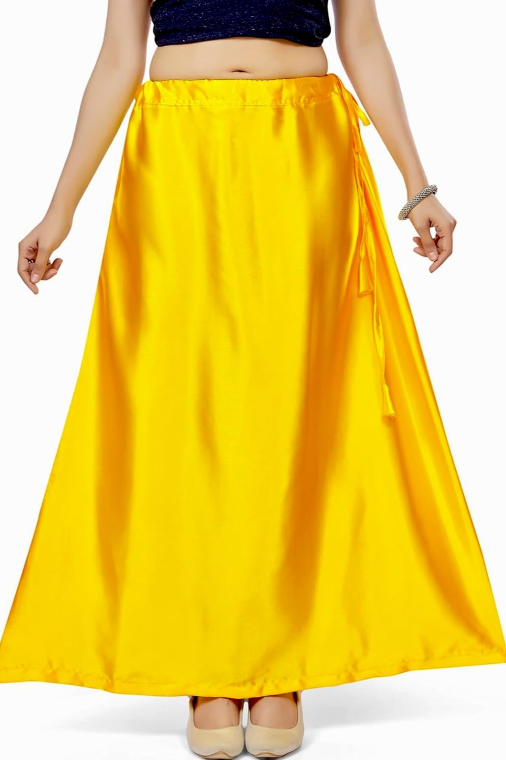 Mustard Yellow Colour Satin Petticoat for Women | Yellow Colour Satin Fabric Saree Shapewear or Underskirt or Saya-image-13