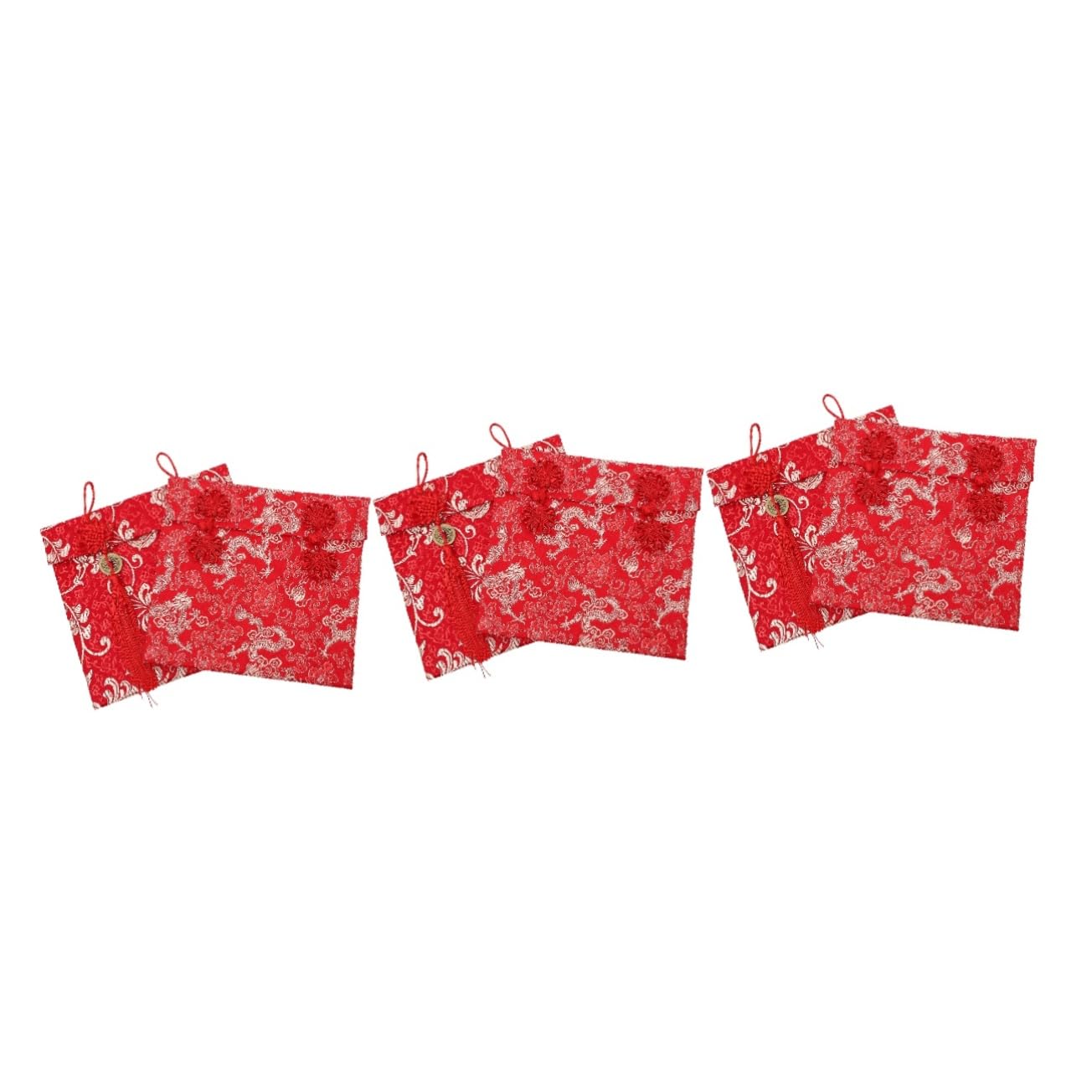 VILLCASE 6piezas Sobres Rojos De Seda Bordados Para Bodas y Año Monedas De Cobre y Botones Chinos Elegantes Envelopes Festivos Para De Dinero