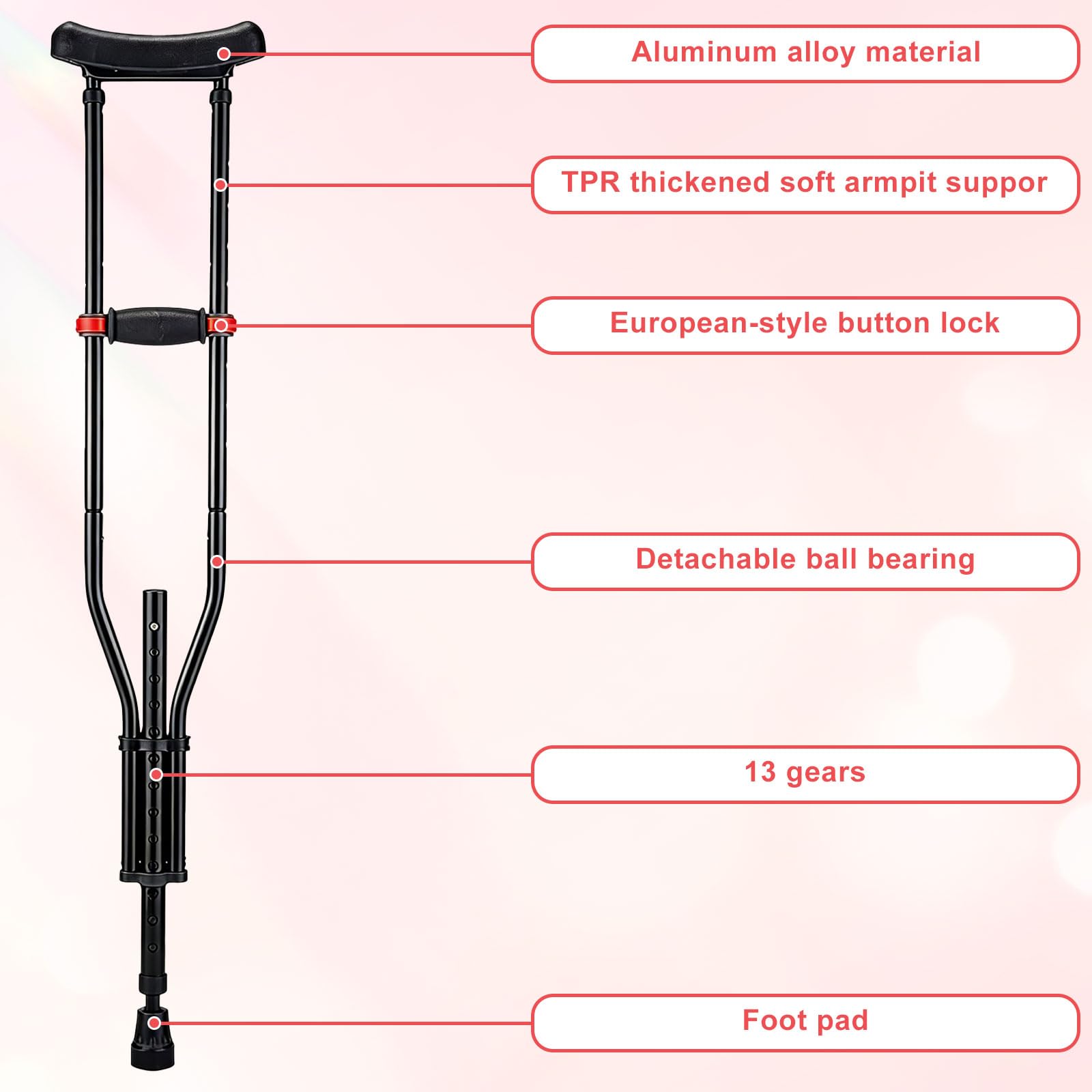 Stampelle per ascelle, stampelle, supporto per avambracci, portata: 150 kg, leggero stampelle in alluminio con avambraccio morbido e poggiapolsi per disabili dopo interventi chirurgici, 1 paio