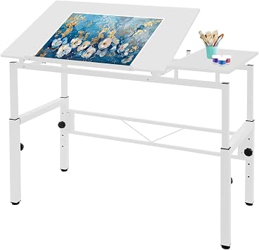 Drafting Table,Drawing Table with 4 Leveling Feet, Adjustable Angle 0-30Tiltable Tabletop Drawing Desk, Floorstanding Adjustable Height Paintings Desk with a Spacious Work Surface