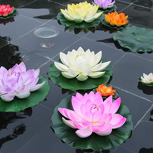 Miniatura 3 de FOMIYES Flores de loto artificiales de lirios de agua para piscina de estanque, 5 piezas de flores de loto flotantes realistas de espuma con