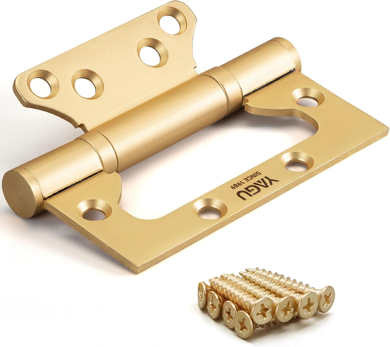YAGU 3 Pack Non-Mortise Door Hinges - 4" × 3" inch Stainless Steel Bifold Door Hinge - Easy to Install and Heavy Duty with Sqaure Corners, Brushed Gold