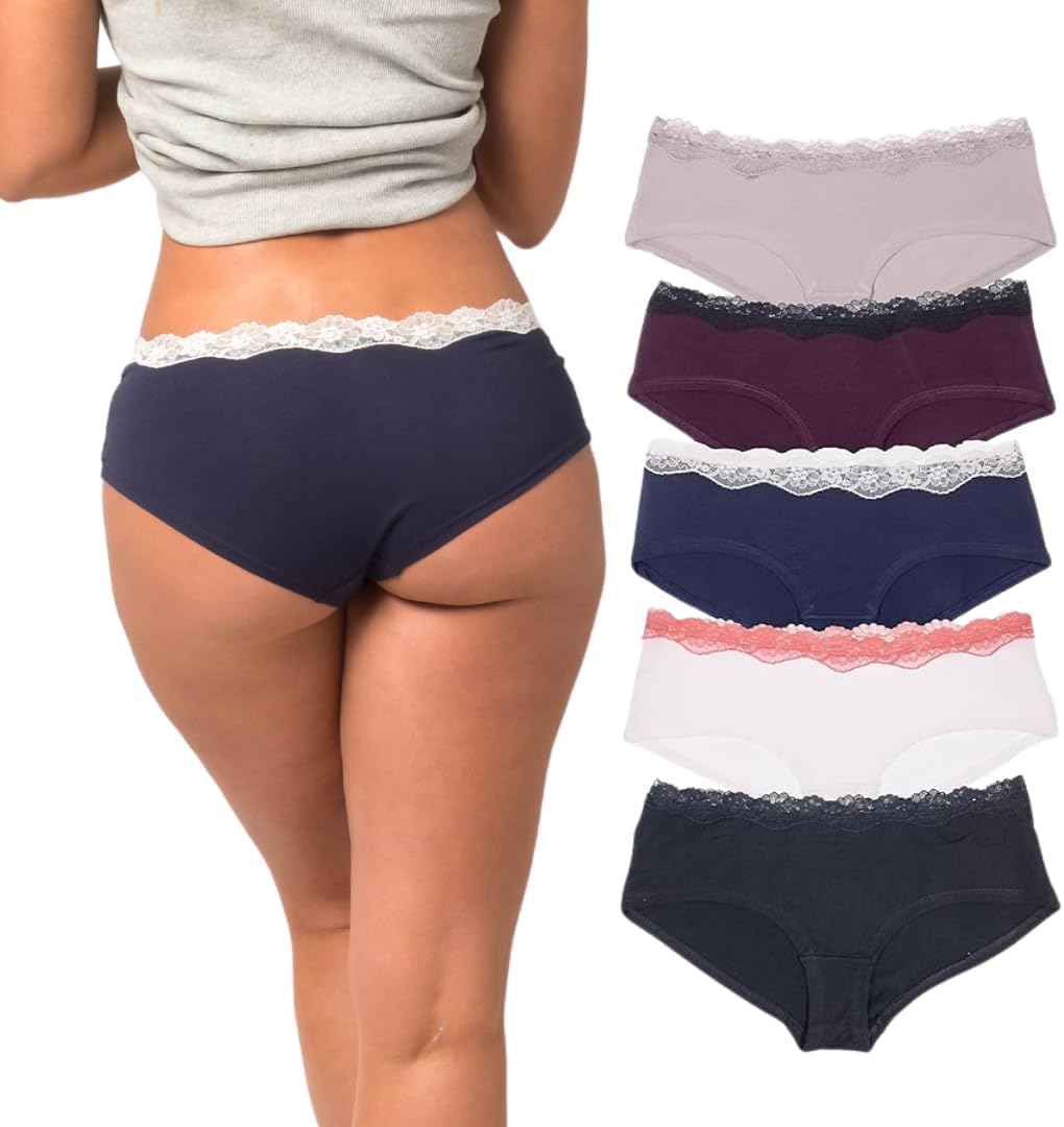 Emprella Womens Lace Underwear Hipster Panties Cotton-Spandex-10 Pack Colors and Patterns May Vary,Assorted, Small