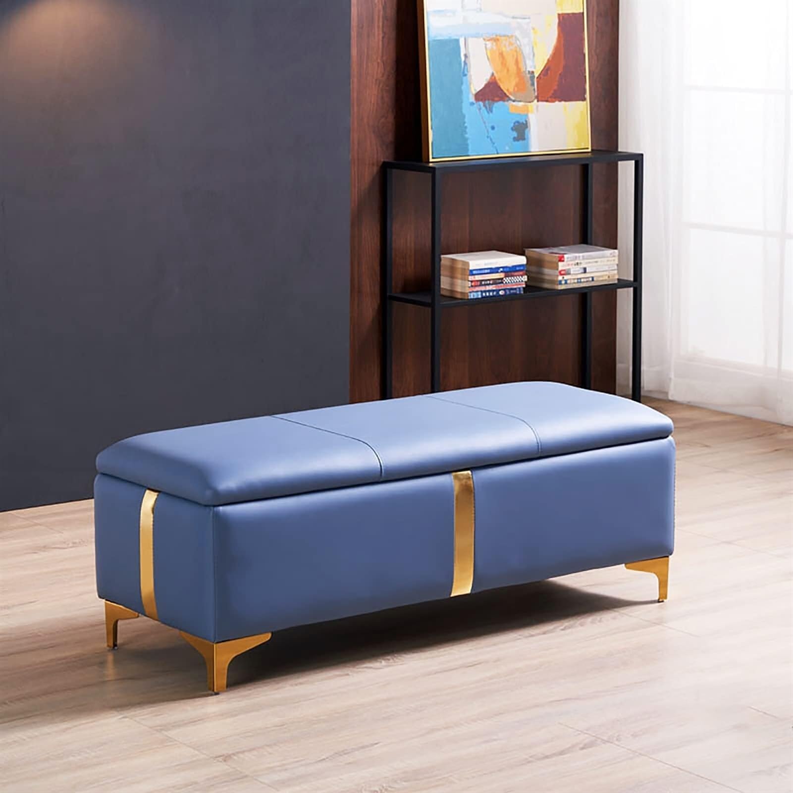 Ottoman de rangement bleu ciel avec banc de lit relevable 80 cm