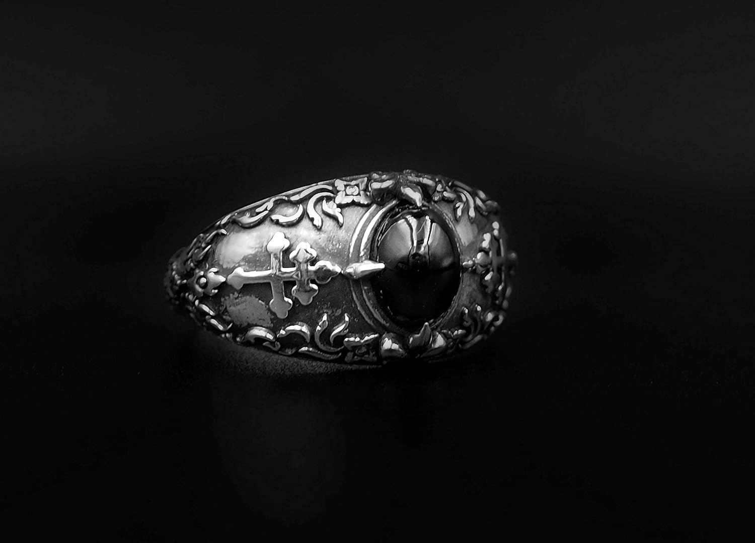 Onyx Cross Of Lorraine Magnum Ring, Cross of Lorraine Ring for Women's and Men's Ring 925 Sterling Silver Size 6-15