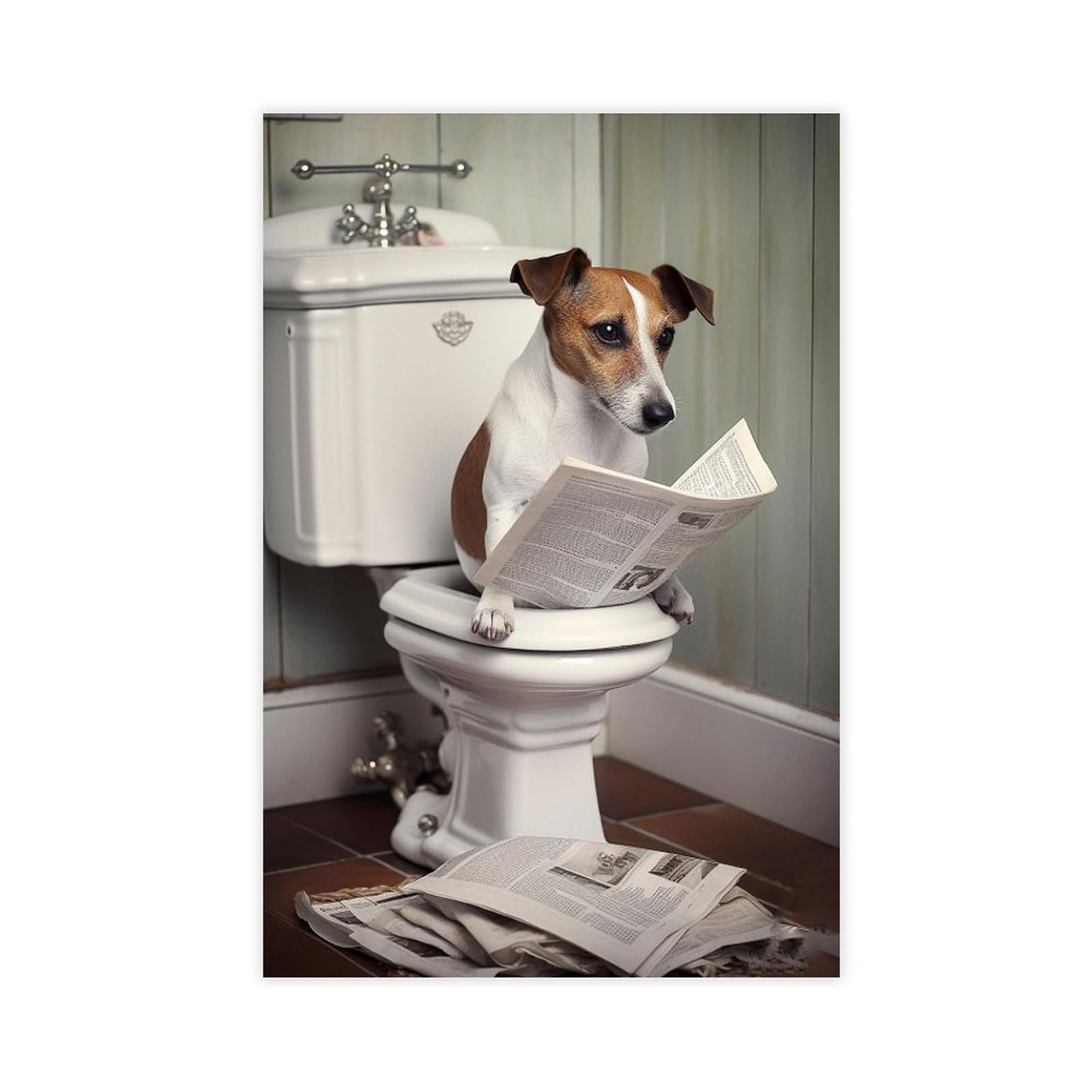 Oquajk Jack Russell On The Toilet.（1） Canvas Poster Bedroom Decor Landscape Office Room Decor Gift 12X18inch(30X45cm)