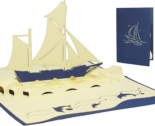 LINPOPUP Tarjeta emergente, POP UP 3D tarjetas de felicitación tarjetas de felicitación tarjetas de cumpleaños de barco, cupón de viaje velero, N104