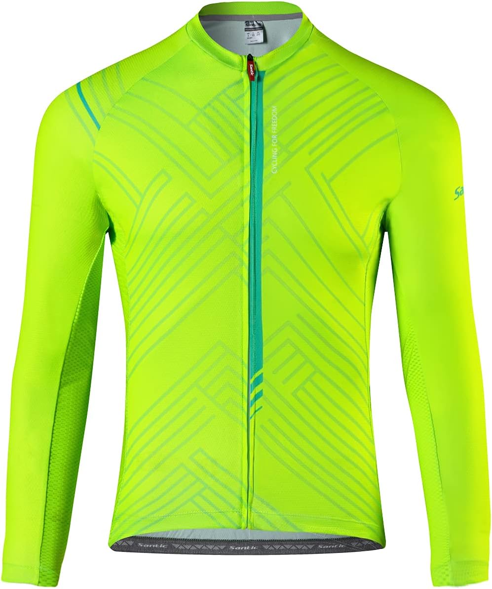 Santic Cycling Jersey Men's Long Sleeve Bike Reflective Full Zip Bicycle Shirts with Pockets