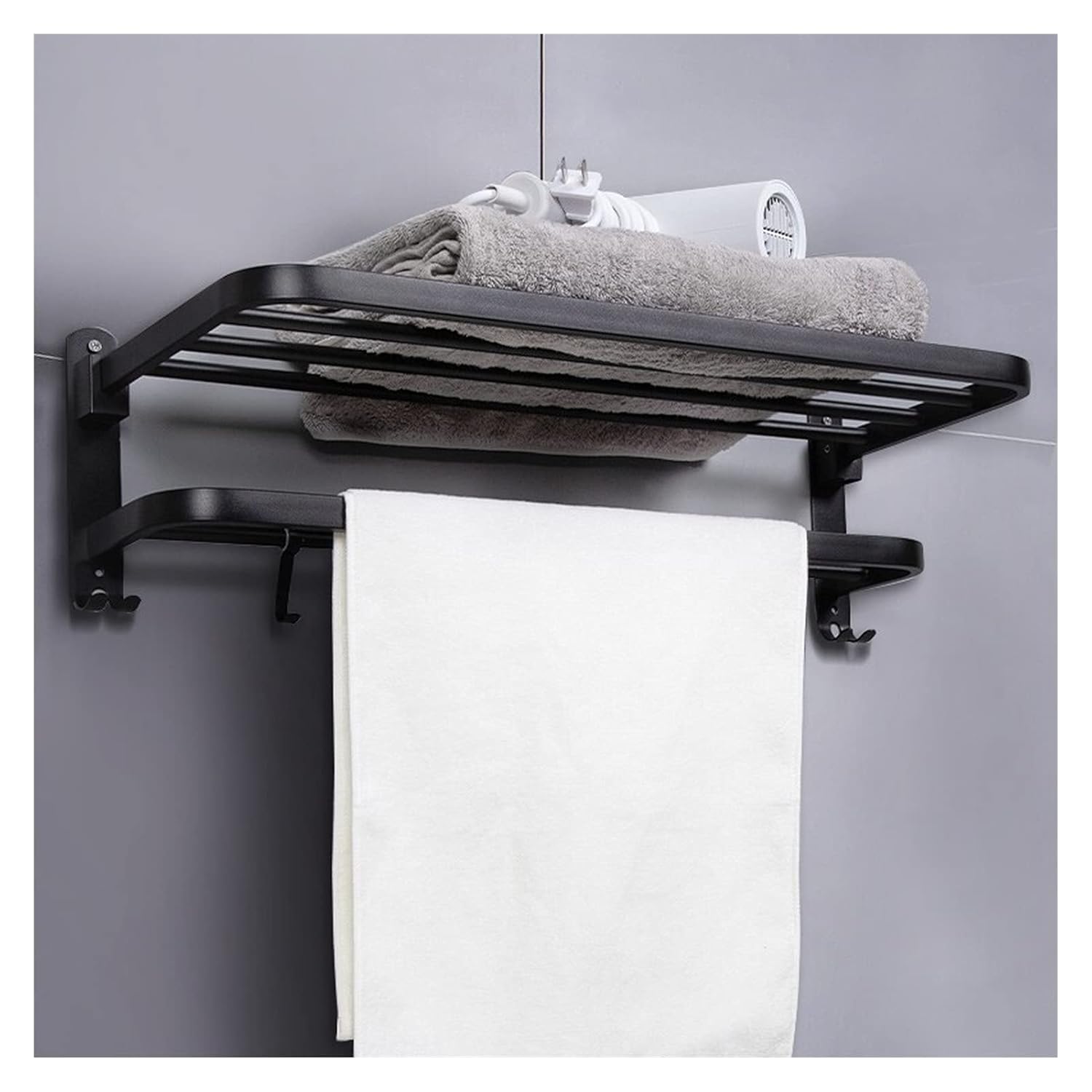 TOMYEUS Shower Caddy Bathroom Shelf Black Bathroom Shelves Wall Mounted Wall Mounted Bathroom Wall Shelves with Hooks Wall