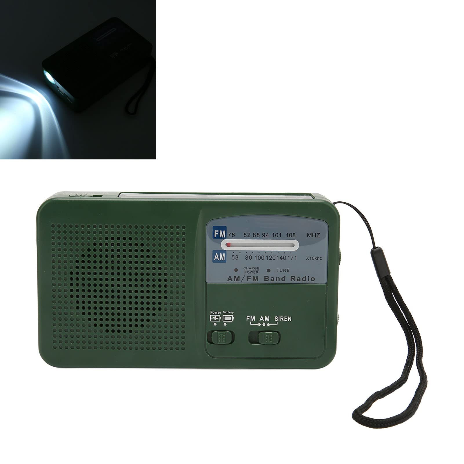 Radio solare, AM FM a manovella, radio di emergenza con torcia a LED, batteria ricaricabile da 500 mAh, per campeggio, viaggi (verde)