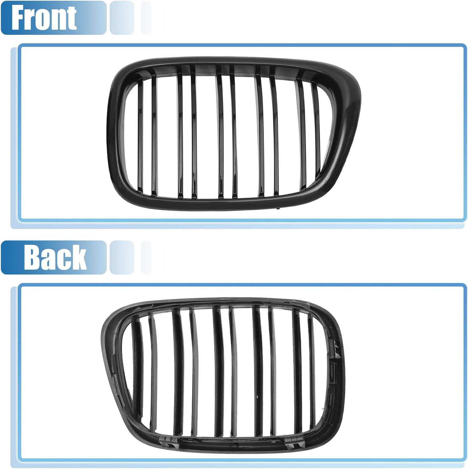 Front Hood Bumper Kidney Grille Grill Double Slat Gloss Black 1 Pair Front End Replacement for BMW 5 Series E39 2001-2003 525i 530i OE 51137005837 51137005838 Updated Style