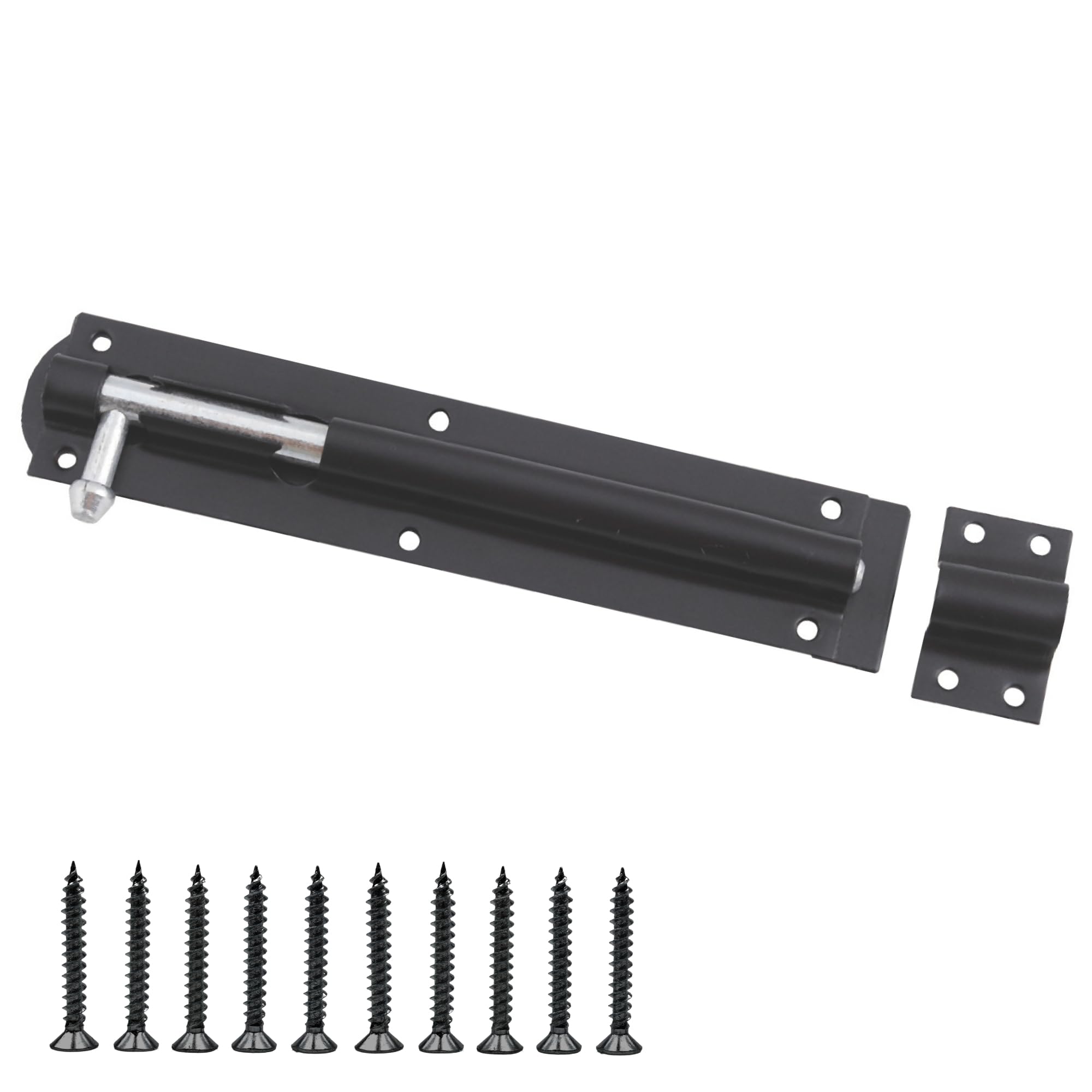 Keypak Black 200Mm Tower Bolt Extended Length Heavy Duty Security Lock With Installation Hardware