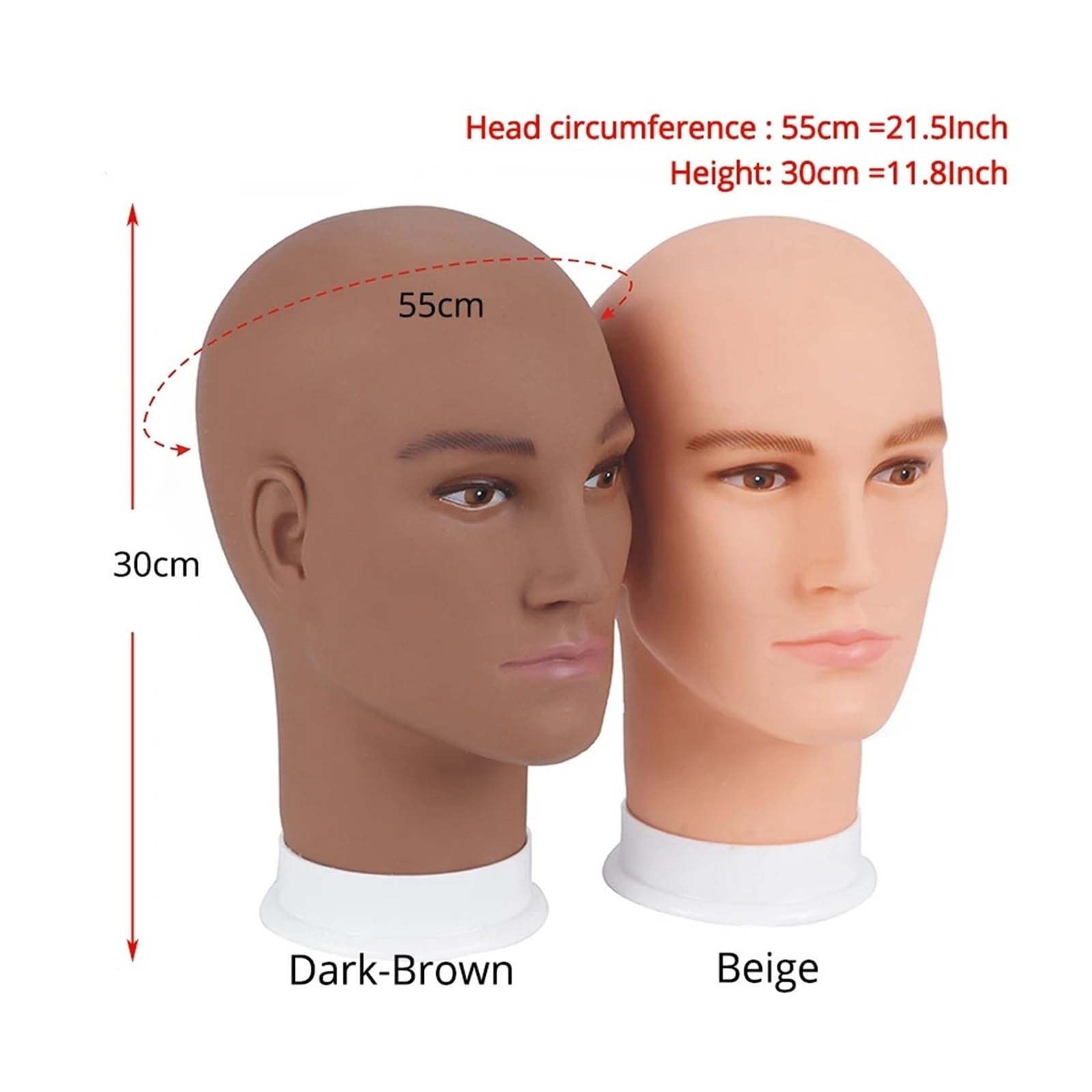 Male Head Model Dummy Hat Scarf Head Mannequin Men Male Face For Hat Glasses Display Model Two Color Available(Beige stand)