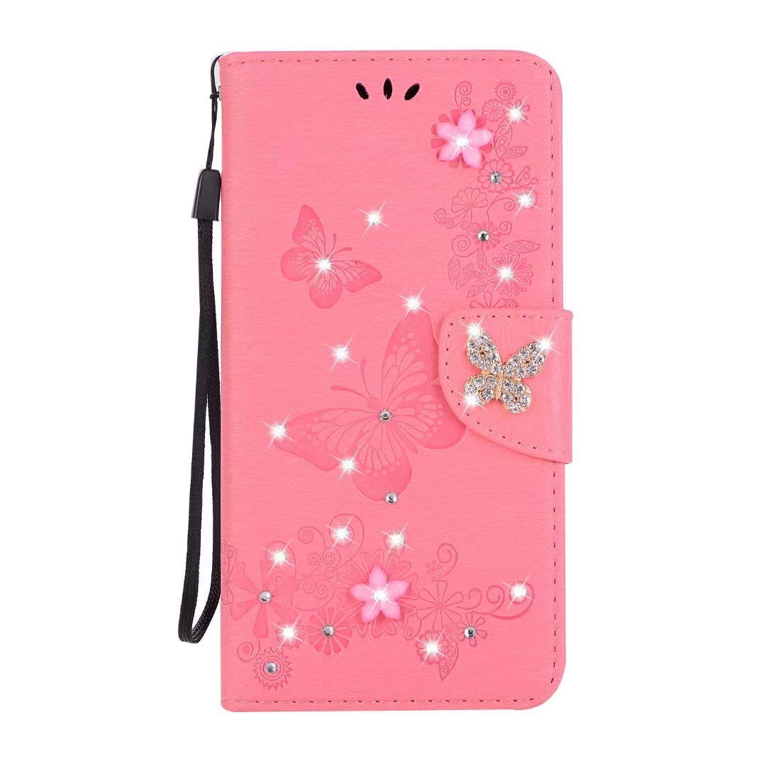 JOMA-E ShopHuawei Honor 10 Lite Case,Huawei P Smart 2019 Cases,Bling Diamond PU Leather Case Wallet Cover with Card Slots & Stand Function Flip Case for Huawei P Smart 2019/Honor 10 Lite (Pink)