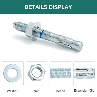 5/8 x 5 Concrete Anchors (25 Pack) 5/8 inch Wedge Anchors Bolts Zinc Plated