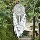 EasyBravo großer Traumfänger im Boho-Stil, mit weißer Feder und blauen Perlen, Makramee, Wandbehang für Vintage-Hochzeit oder zur Heimdekoration, 25 cm großer Kreis, 70 cm lang