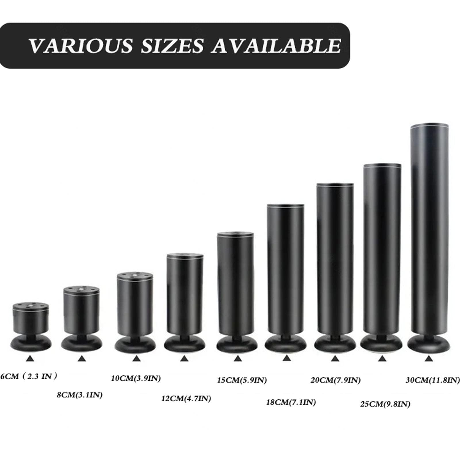 Nogi meblowe, 4 sztuki, regulowane nogi meblowe, podparcie nóg łóżka, ze stali nierdzewnej, regulowane nogi meblowe, nogi szafki, srebrne, 12 cm, srebrne 25 cm