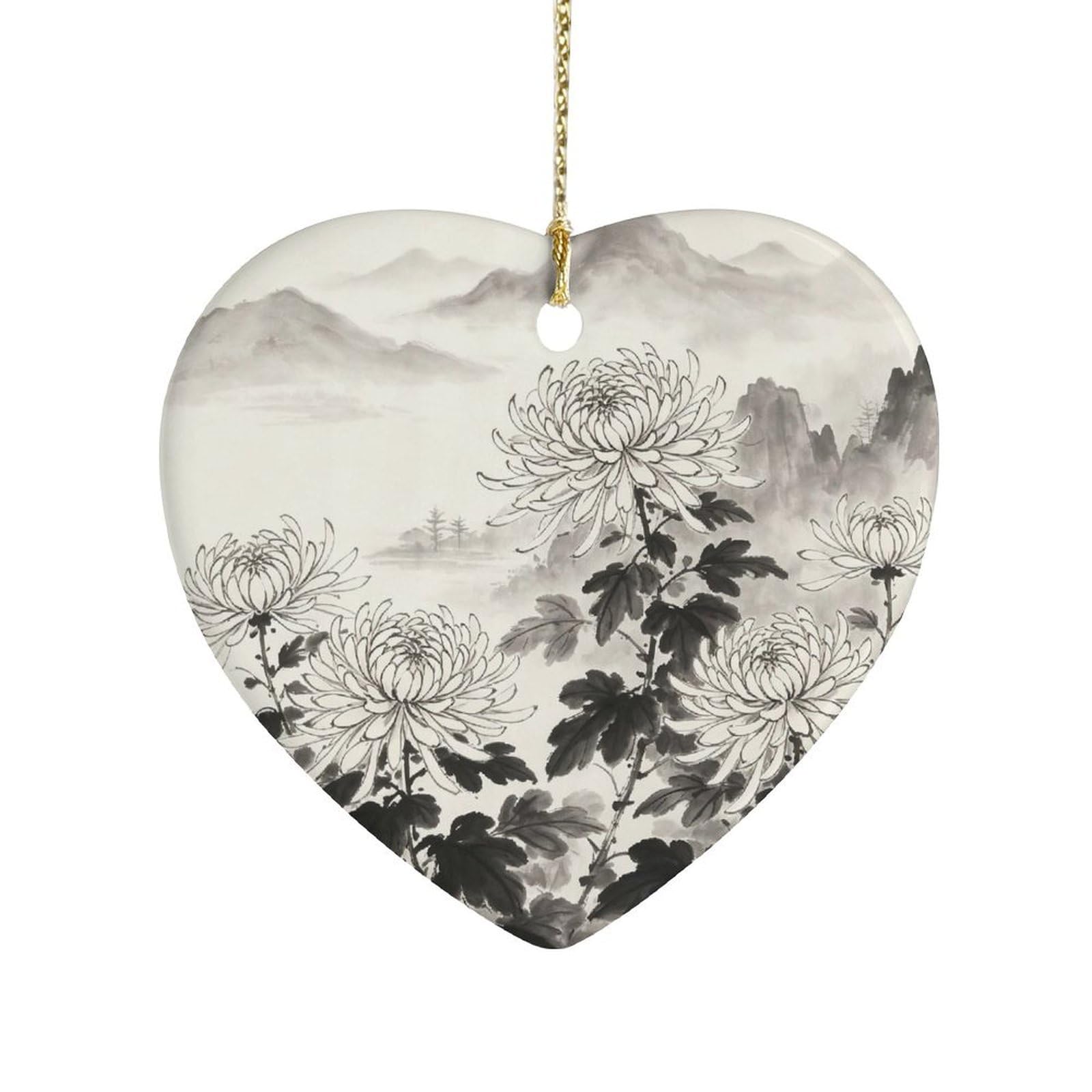 Fekiloot Style Chrysanthemums Ceramic Ornament Home Decor Keepsake