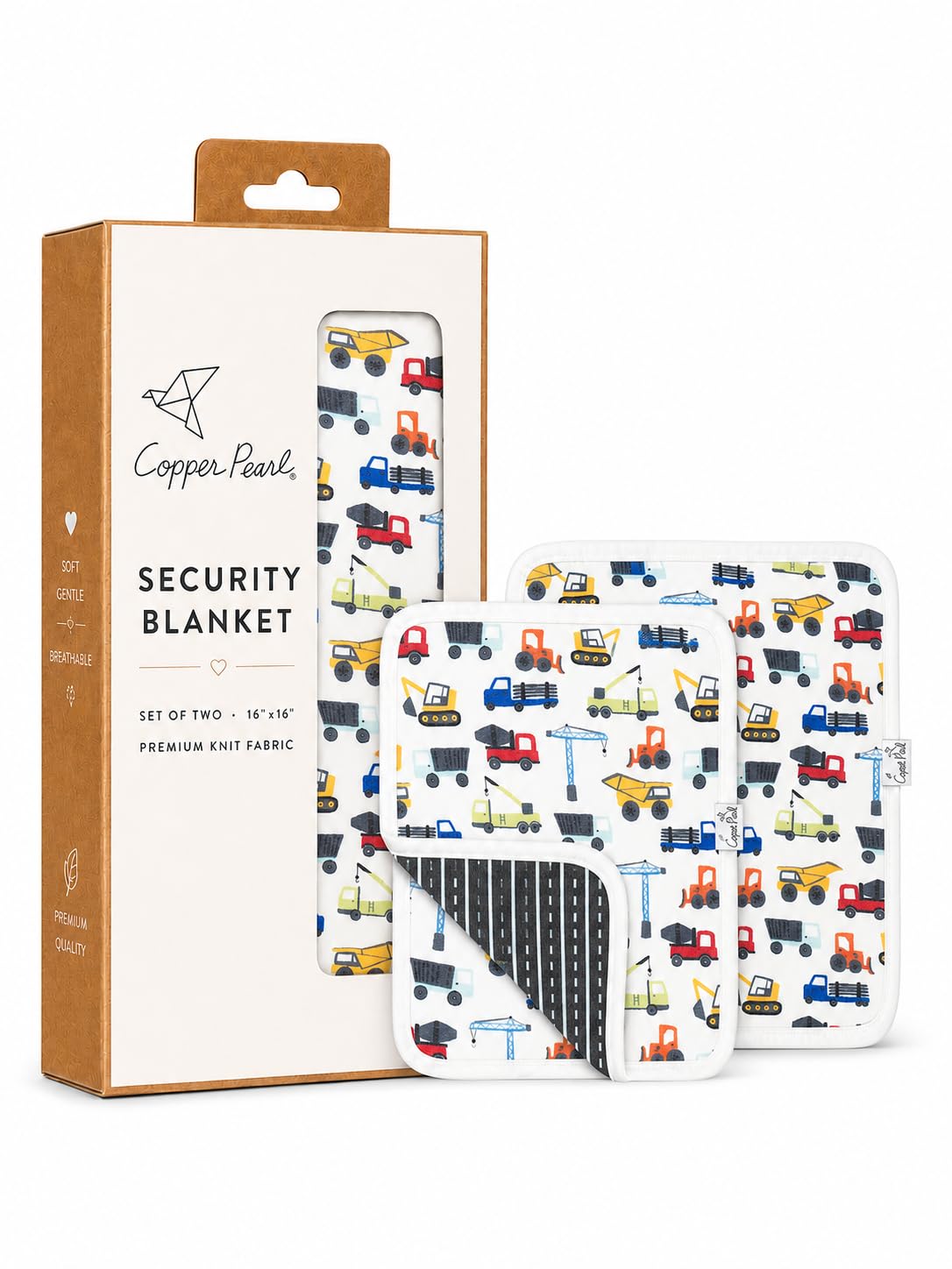 Copper Pearl 3-Layer Knit Security Blanket Set Sized 16" X 16" 2-Pack "Diesel"