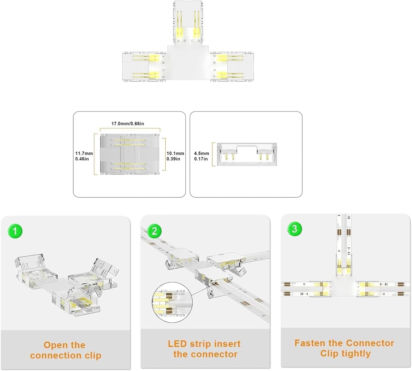 Amefil 16 sztuk COB 4PIN10MMRGB zestaw łączników narożnych, złącze narożne, złącze LED T-L, narożnik RGB Light 10 mm