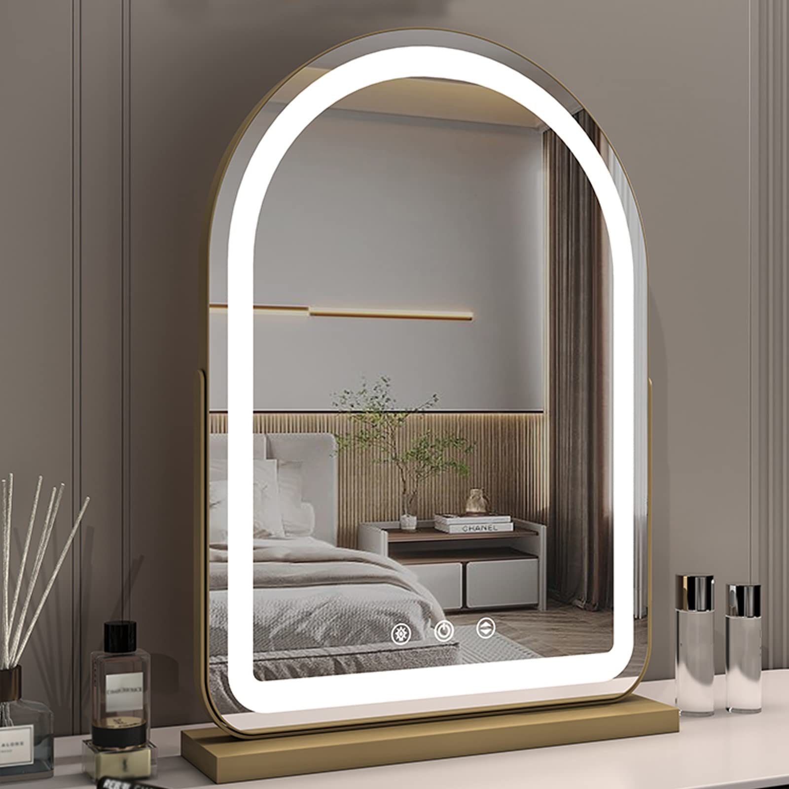 Espejo de maquillaje LED táctil regulable y espejo de tocador ideal
