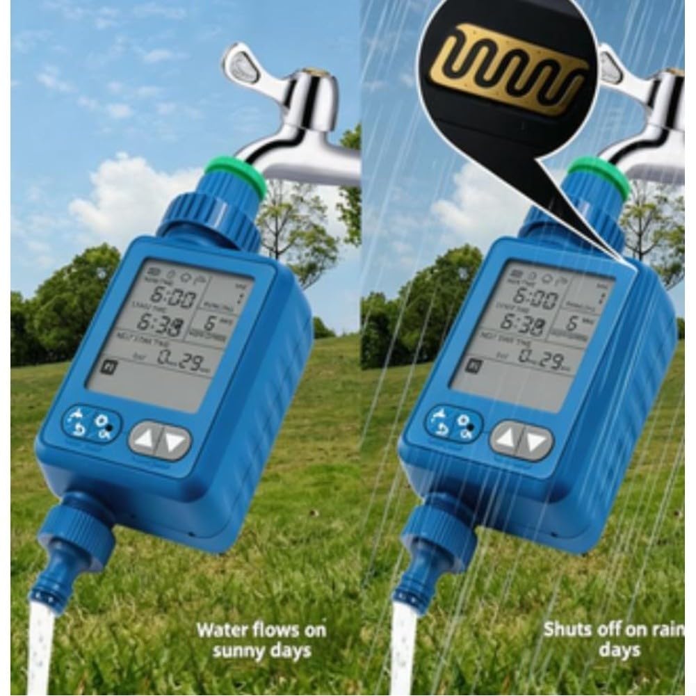 Timer automatico di irrigazione, sensore di pioggia, regolatore di irrigazione con grande schermo LCD, 10 programmi programmabili per rubinetti da giardino