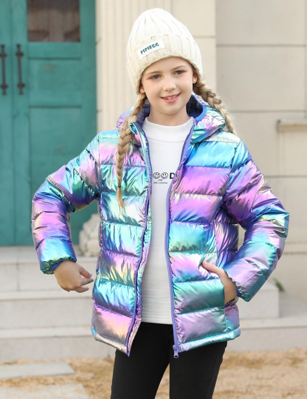 Lovekider Hooded Puffer Jacket for Girls 4-12T Packable Down-Alternative Winter Coat Shiny Outerwear for Kids - Image 2