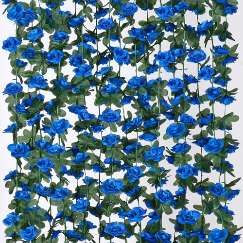 KHOYIME 9 Pack 72 FT Artificial Flower Garland Fake Blue Roses Vines Silk Flowers Faux Plastic Outdoor Hanging Floral Ivy Garland Decoration for Wedding Arch Bedroom Home Wall Backdrop Room Decor