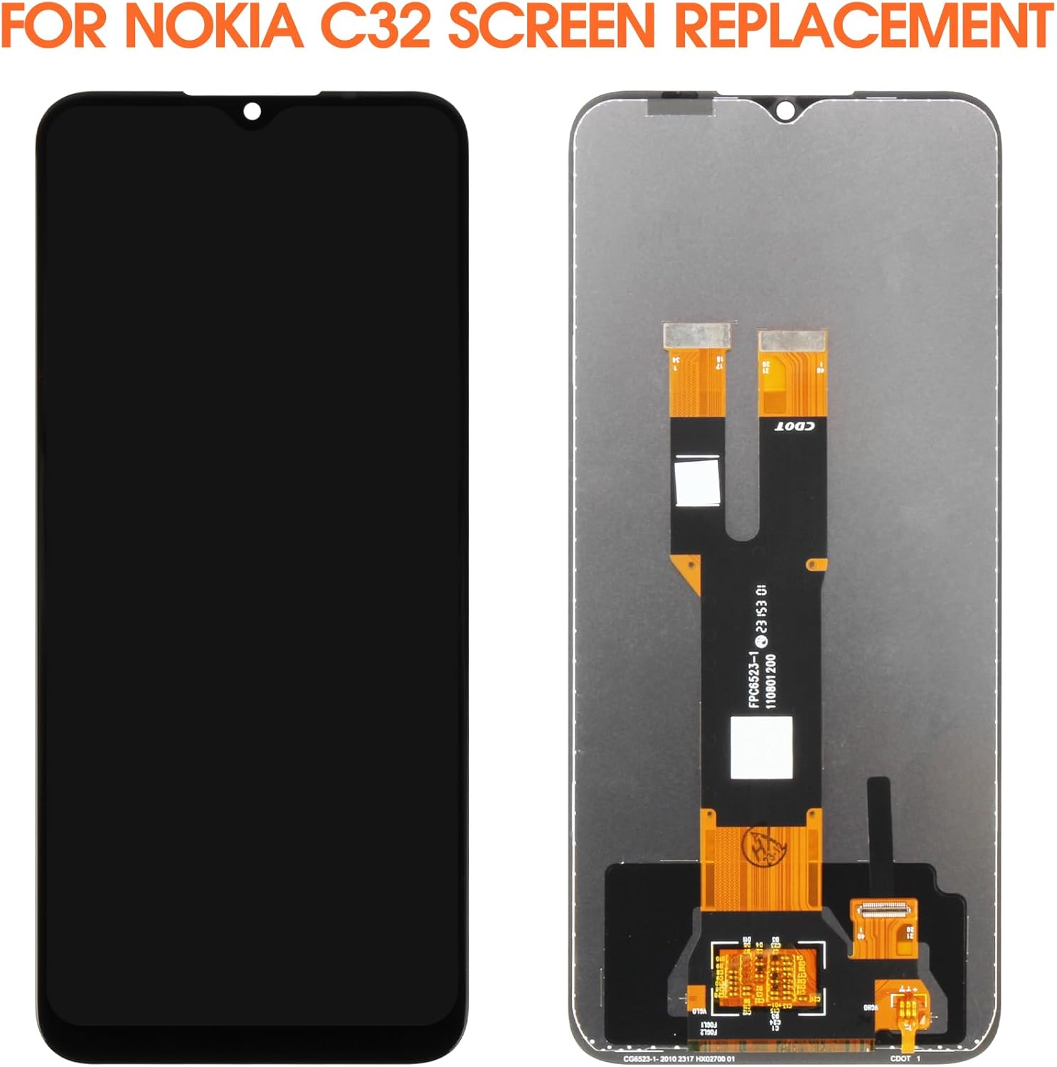 Screen for Nokia C32 Screen Replacement for Nokia C32 LCD Screen 6.5 Inches Touch Display Digitizer Assembly Repair Parts(Black No Frame