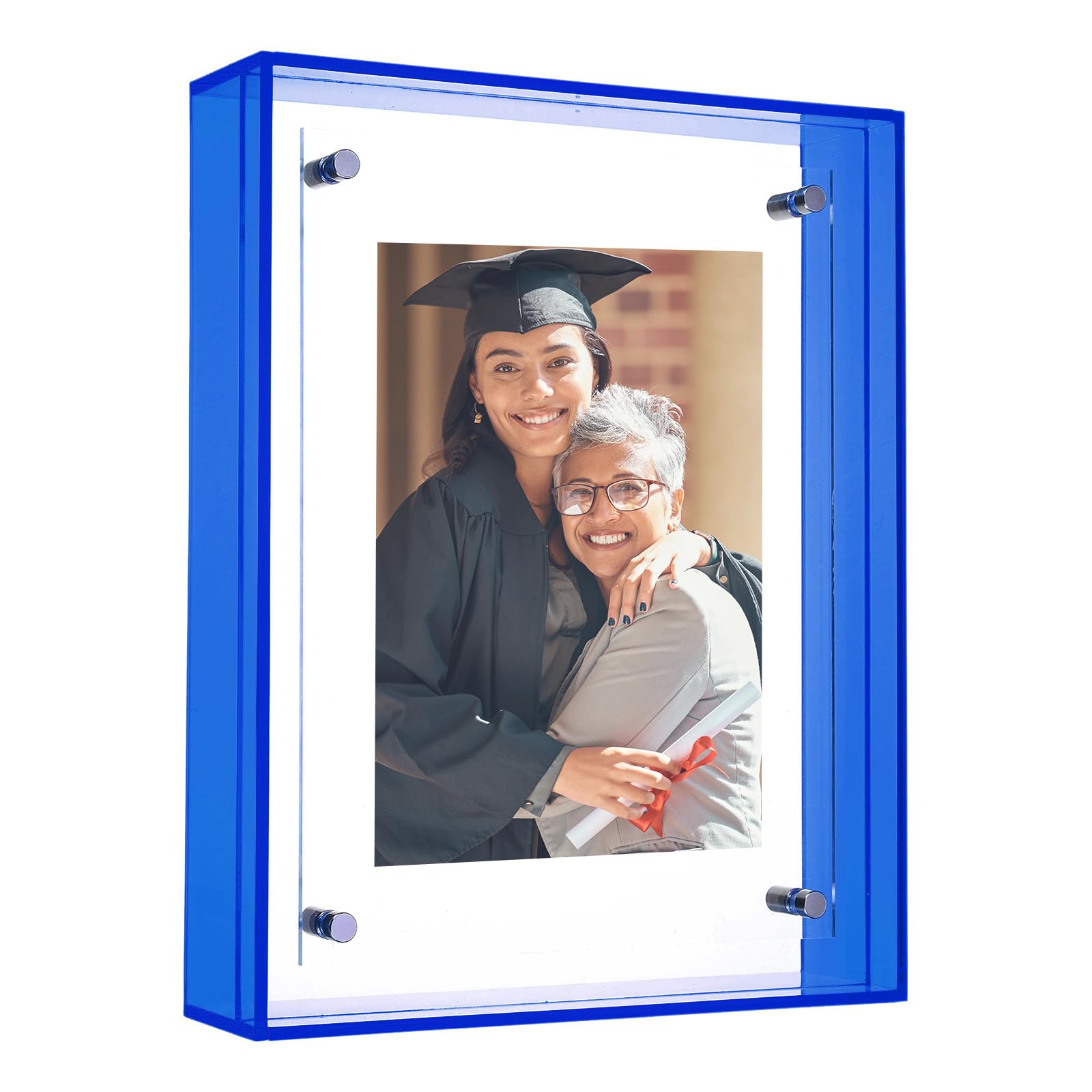 Cadre photo flottant bleu en acrylique double face pour décoration murale