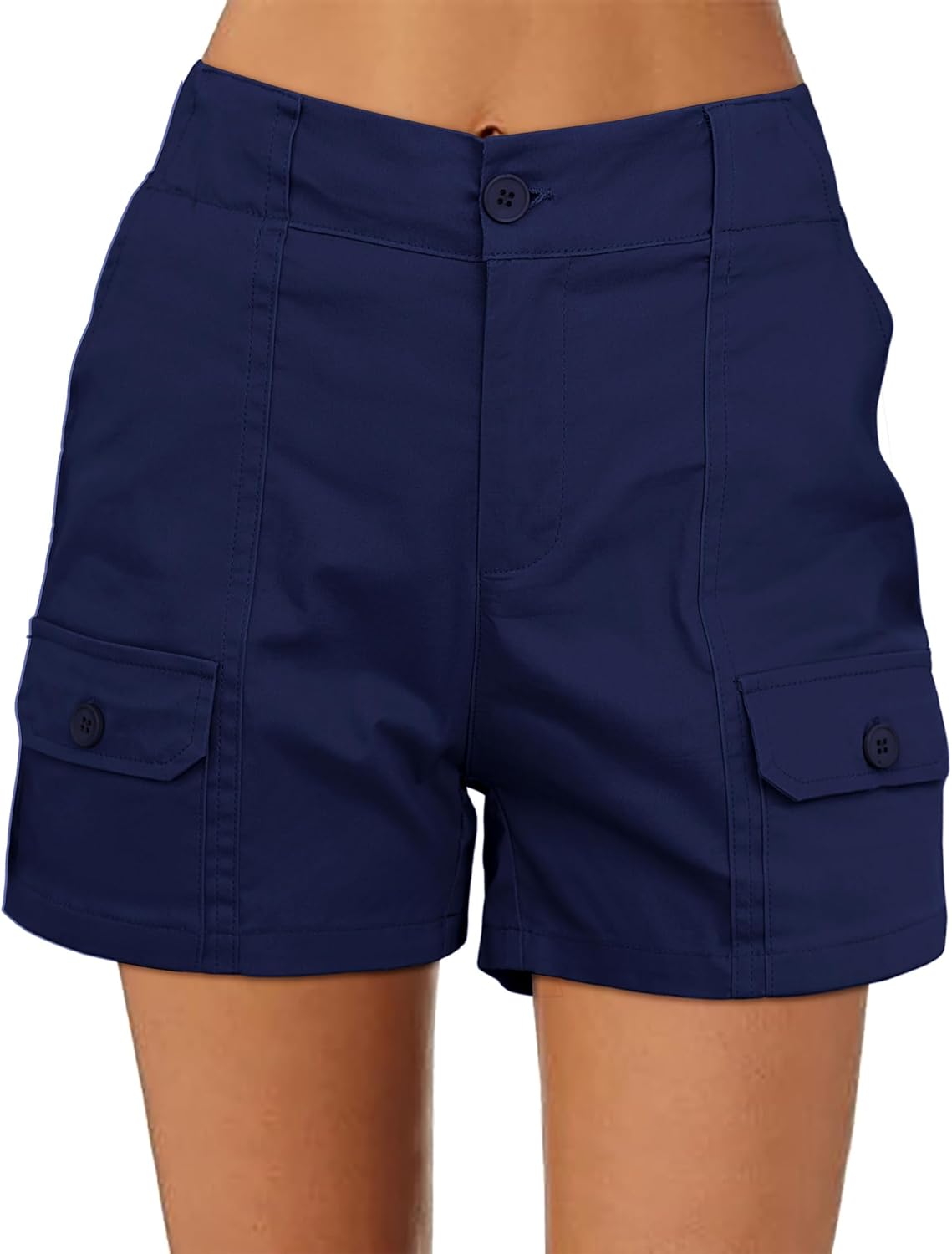 luvamia Cargo Shorts for Women Casual Summer High Waisted Chino Shorts Ribbed Elastic Waist Utility Pockets Comfy Shorts