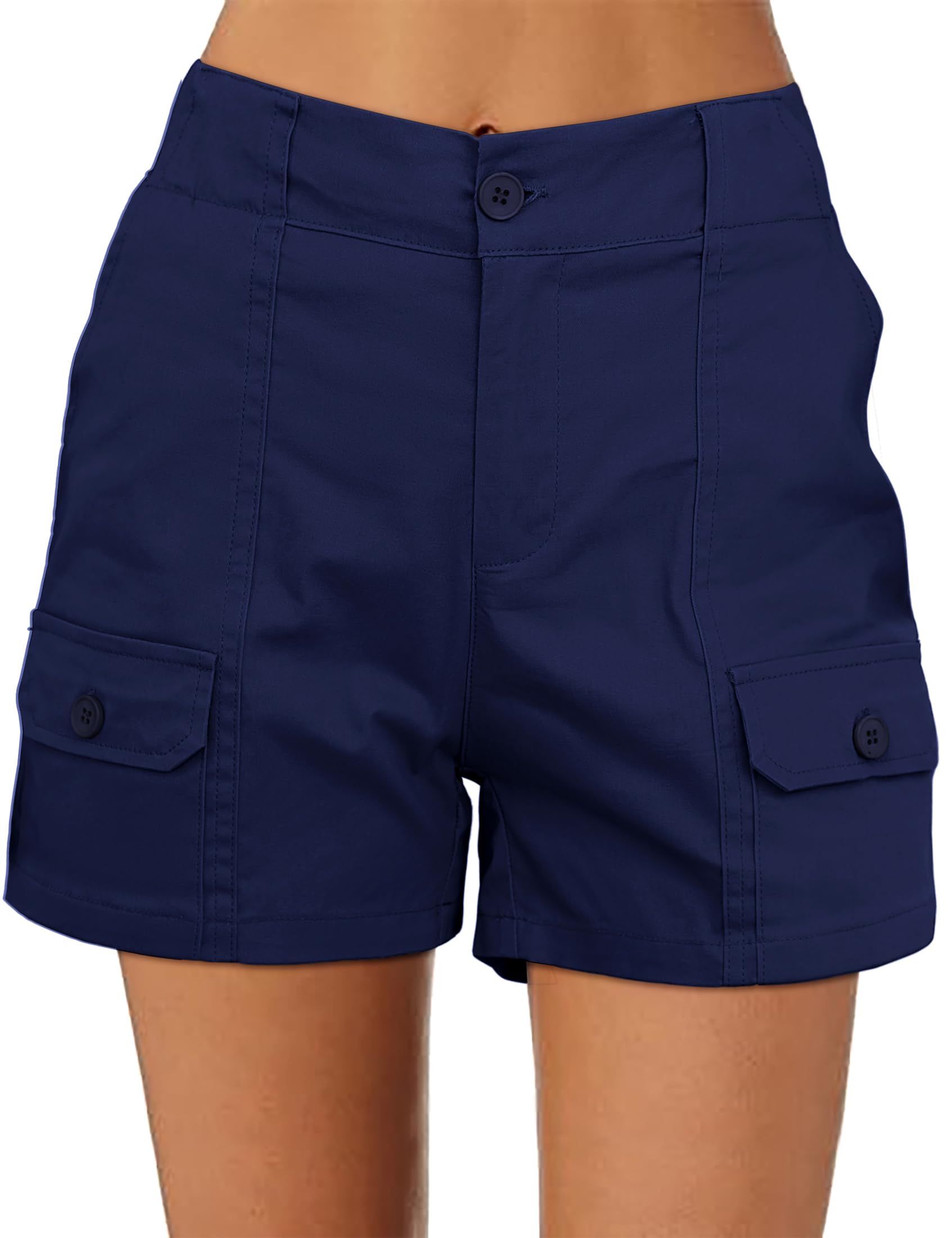 luvamia Cargo Shorts for Women Casual Summer High Waisted Chino Shorts Ribbed Elastic Waist Utility Pockets Comfy Shorts