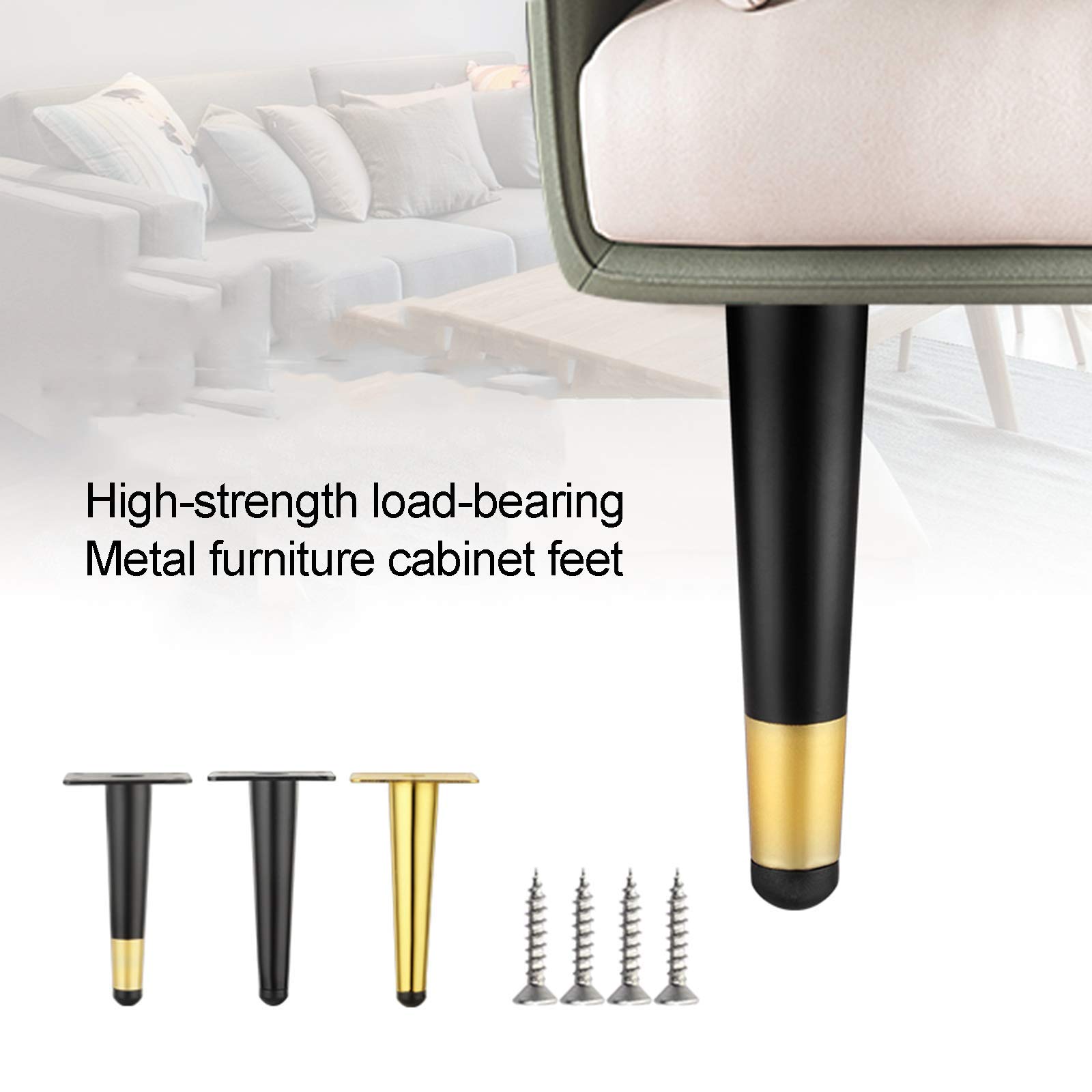 RWRAPS Gambe per mobili in Metallo Piedini per mobili Piede per Divano in Ferro Piedini di Supporto Conici Dritti, con Viti, Confezione da 4, Nero (Oro Nero 30 cm/11,81 Pollici)
